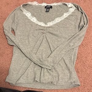 Chic Gray Women's Blouse with Lace Detail